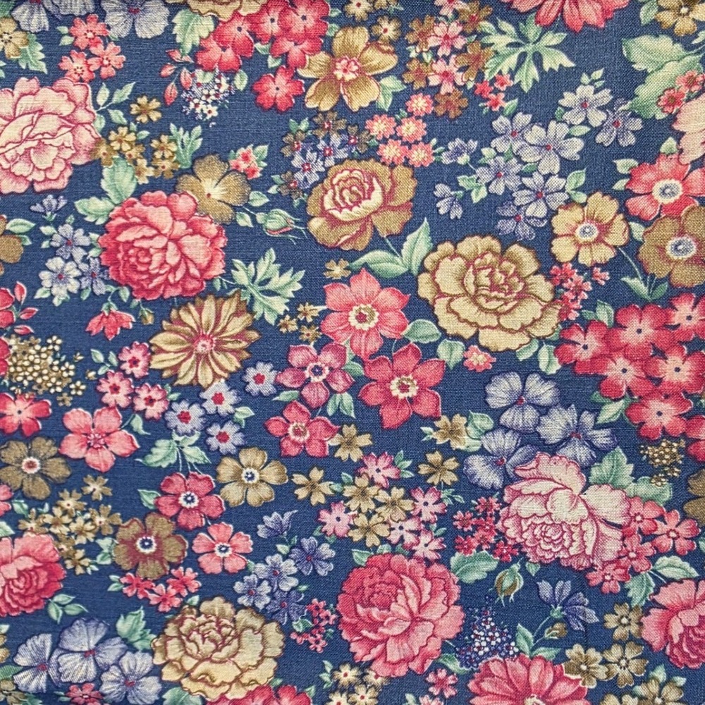 Joan Kessler VTG Concord Fabrics Floral Navy Pink Cotton Fabric 44in x 1.75yd